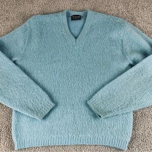 Vintage Mohair Sweater Men’s Medium Jockey Aqua Shag Fuzzy Grunge Cobain R1